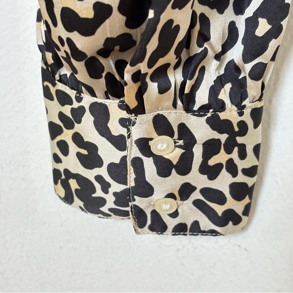 LOFT Leopard Print Silk Feel Silky Mock Neck Long Sleeve Blouse Top Shirt 16 - Picture 5 of 11
